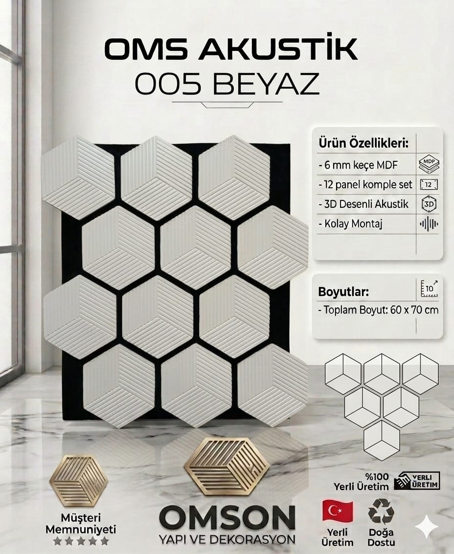 OMS Akustik 3D Panel Set 005 Beyaz
