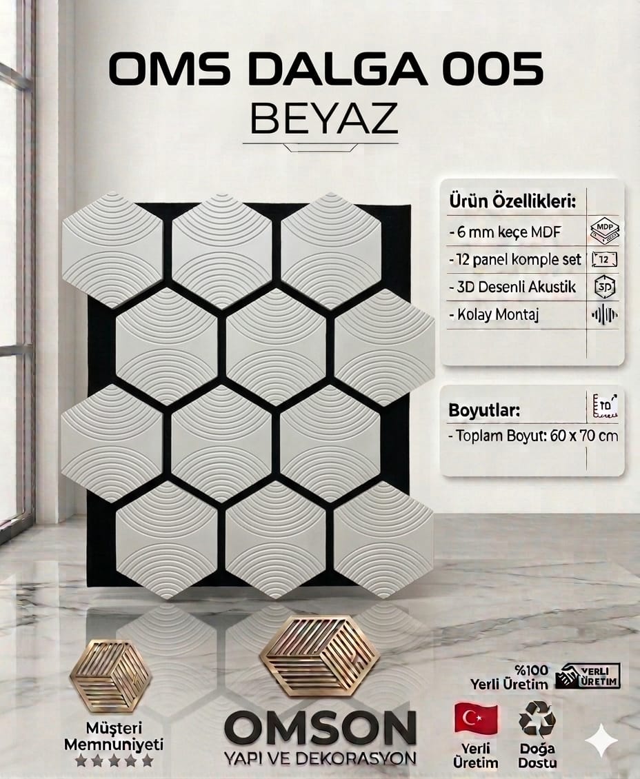OMS Dalga 3D Panel Set 005 Beyaz