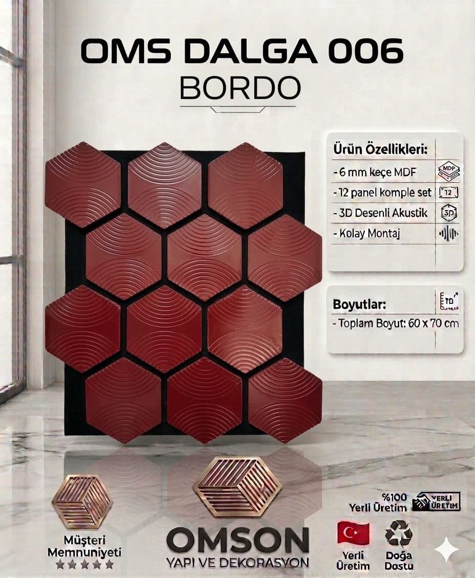 OMS Dalga 3D Panel Set 006 Bordo